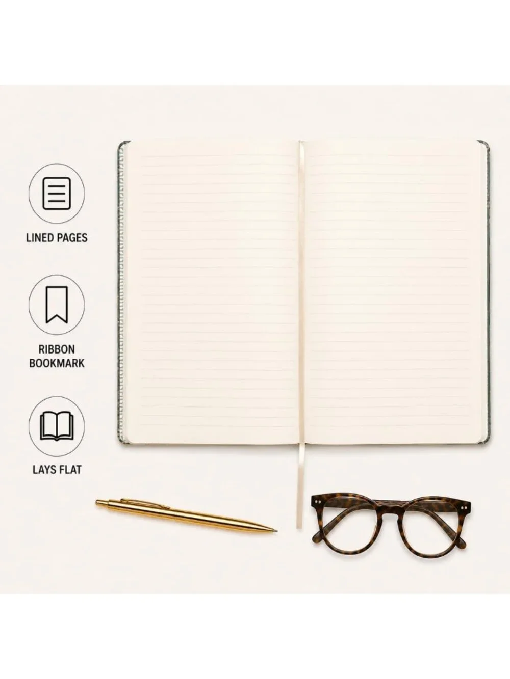 Large Lined Journal Notebook | 256 Ruled Pages, Lay-Flat Binding, Gilded Edges